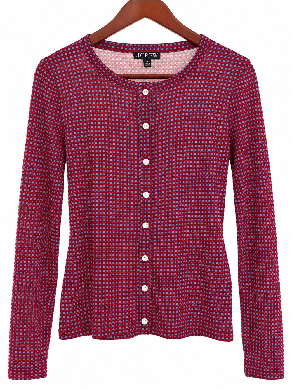 J.Crew Gingham Cardigan Red Blue Women's M NWT TENCEL Lyocell Stretch